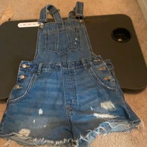 Denim overall shorts
